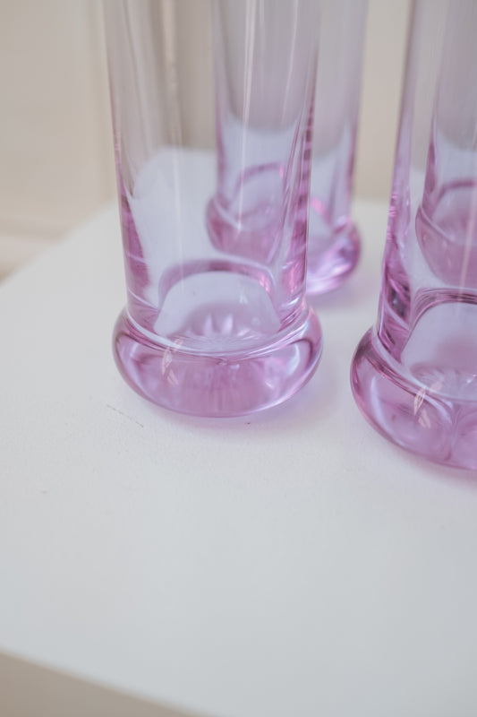 4x Lila longdrink glazen met ronde voet uit Italië, jaren 70