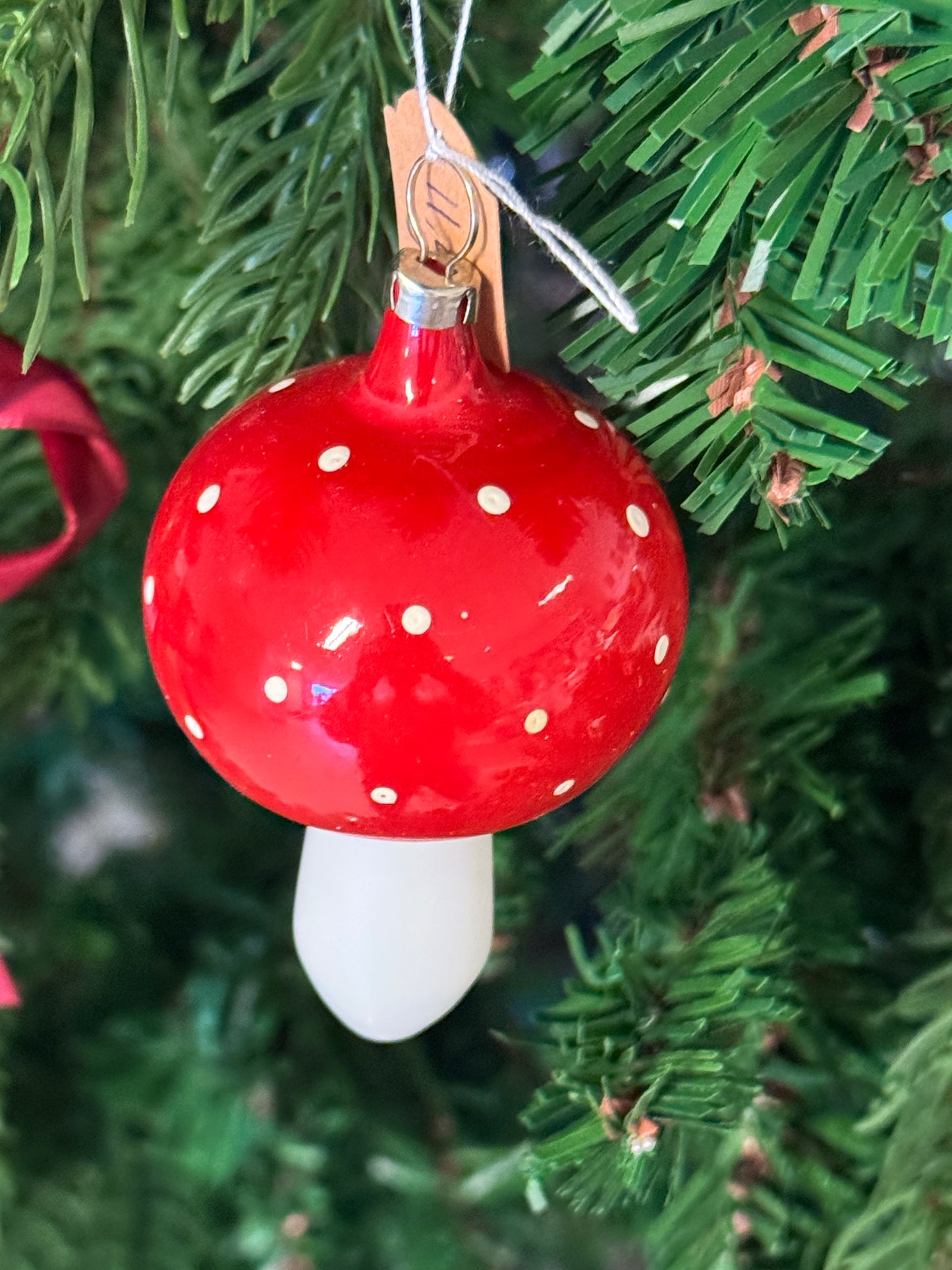 Vintage glazen paddestoel kerstornament