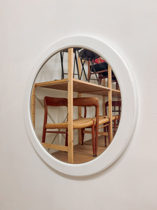 Vintage grote ronde spiegel met witte rand