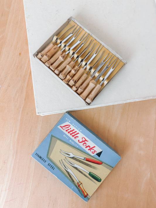 Vintage little-forks set jaren 50 bamboe