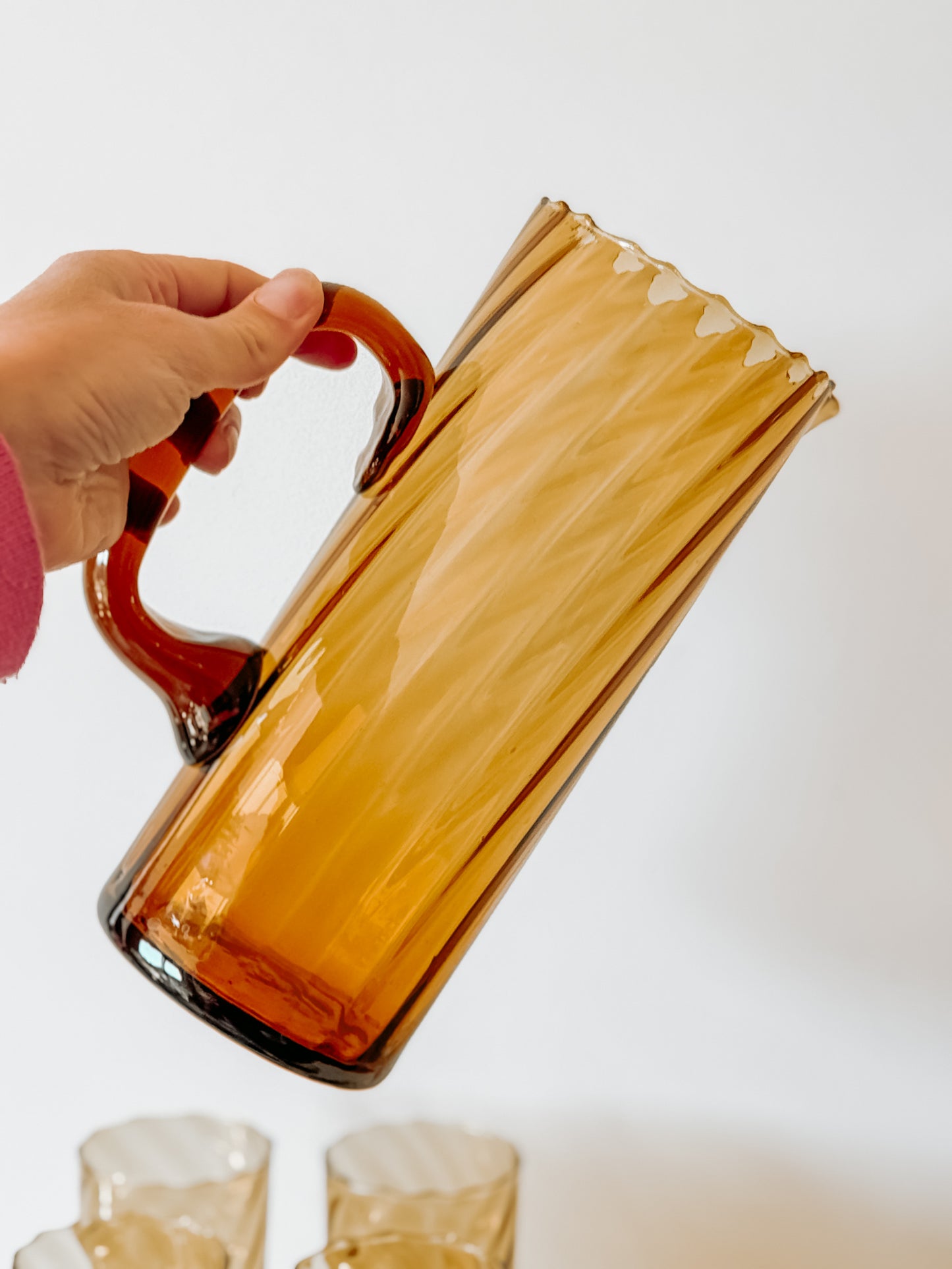 Amberkleurige swirl glazenset + karaf