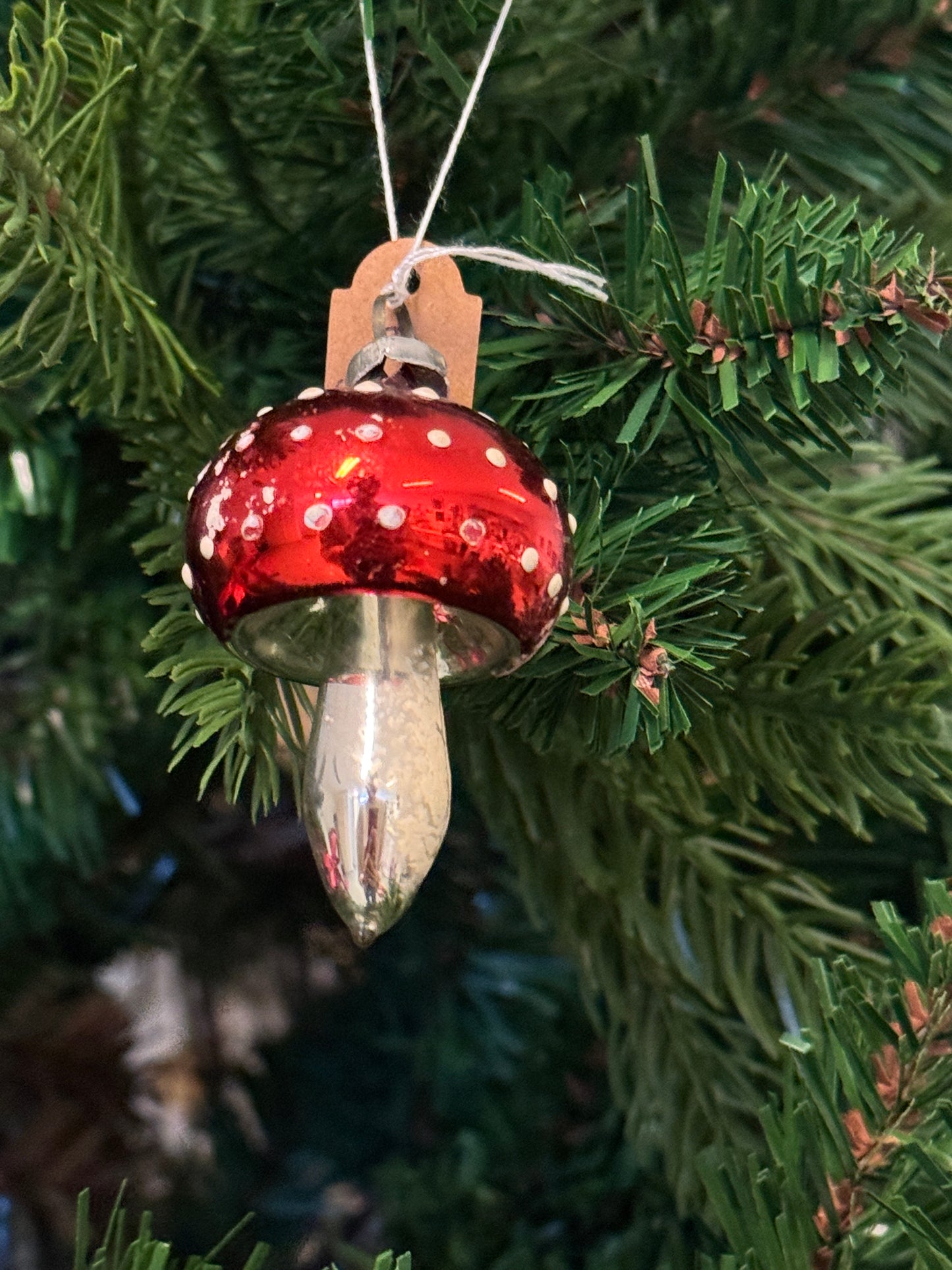 Vintage glazen paddestoel kerstornament klein