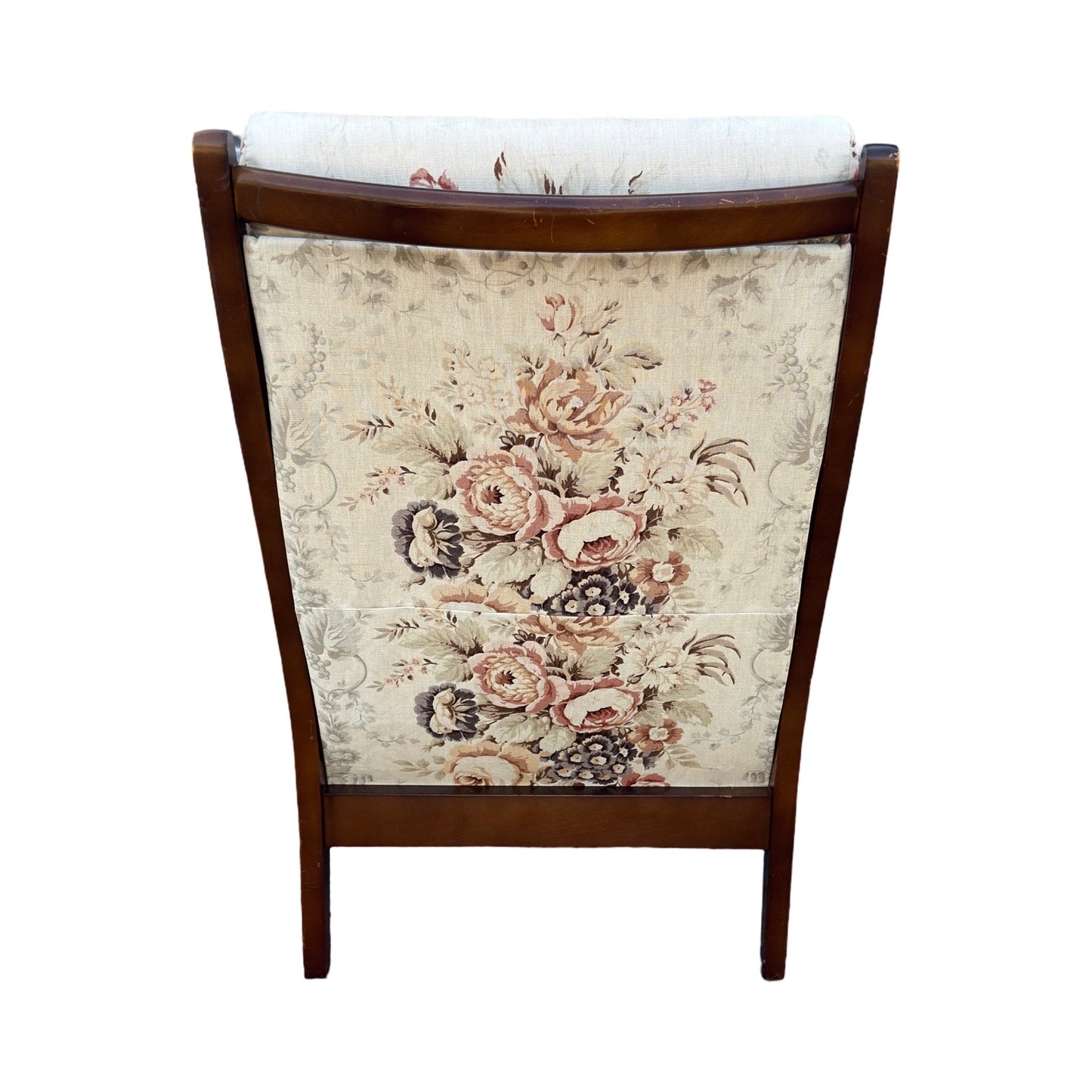 Vintage teakhouten fauteuil met gebloemde bekleding