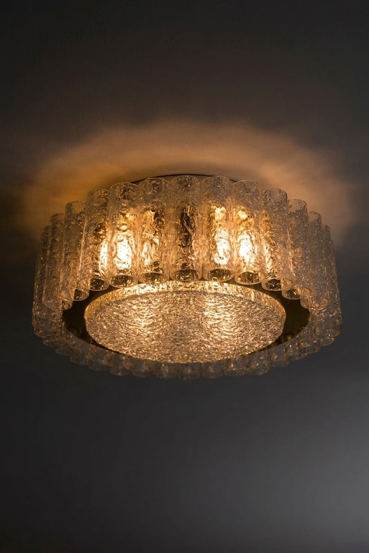 Vintage Doria Leuchten plafonnière met ijsglazen buisjes