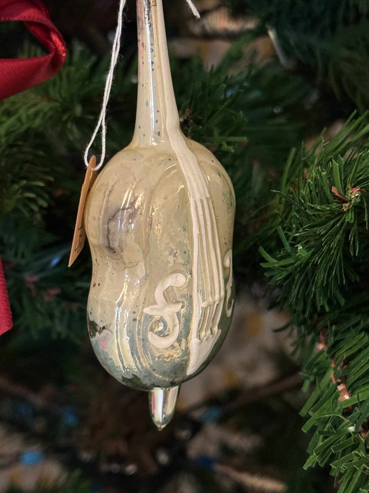 Vintage glazen viool kerstornament zilver