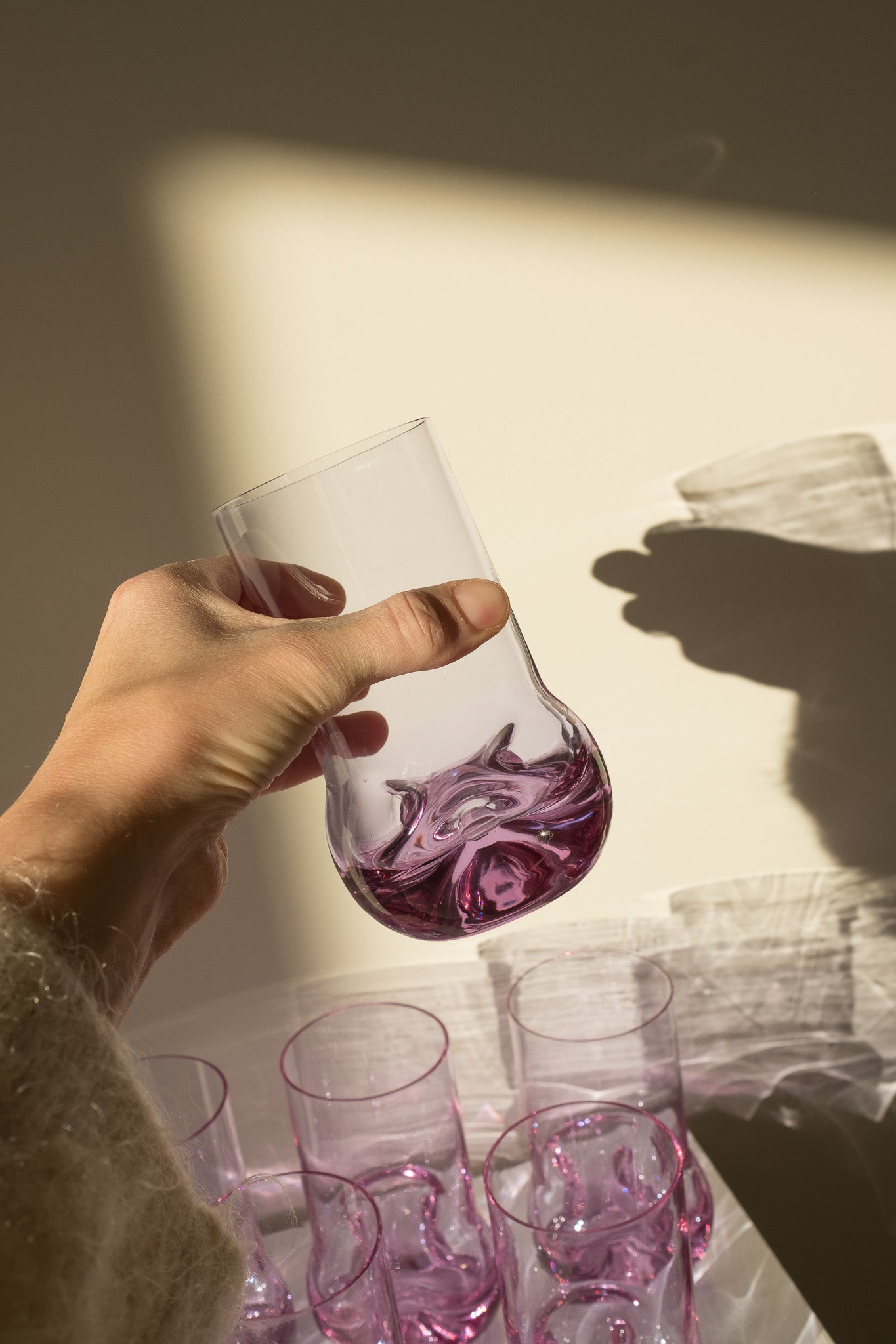 Italiaanse lila glazen van kristalglas - set van 6