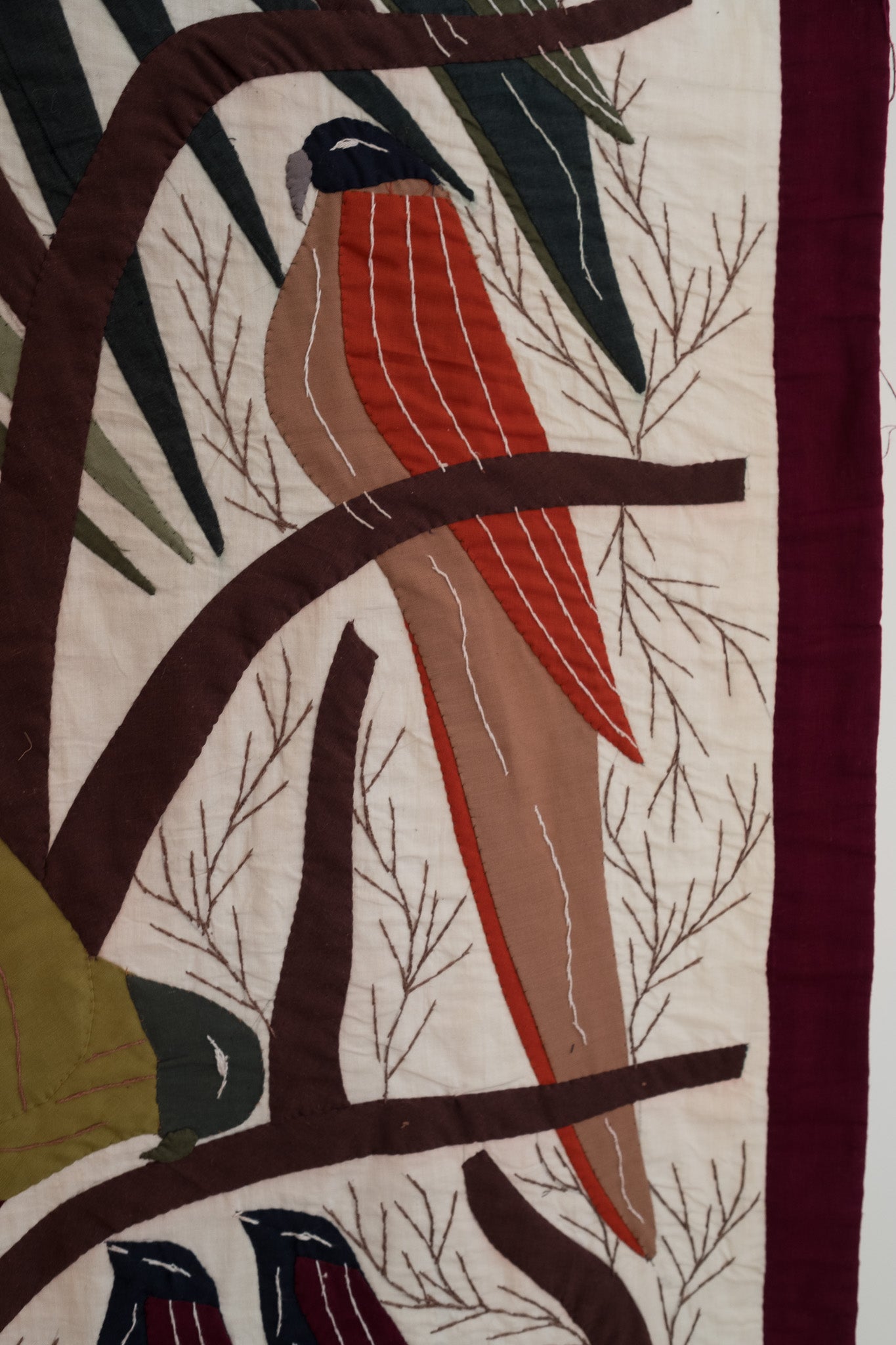 Handgemaakt quilted wandkleed met vogels (172x83cm)