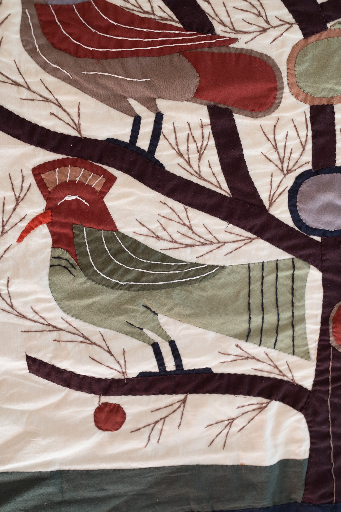 Handgemaakt quilted wandkleed met vogels (84x84cm)