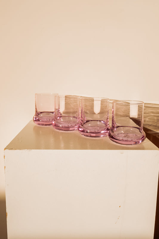 4x Lila glazen met ronde voet uit Italië, jaren 70