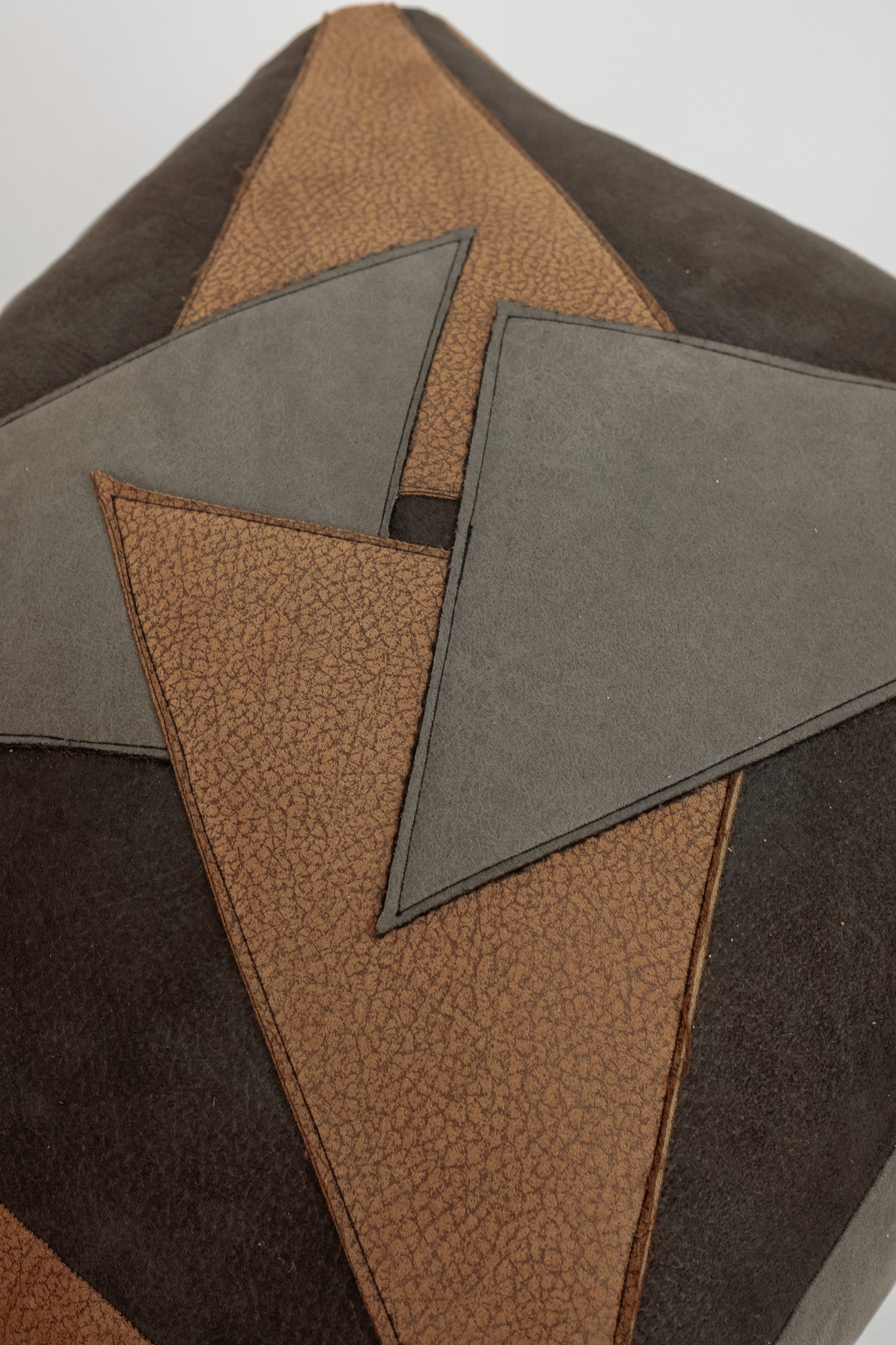 Vintage vierkante poef - Bruin/grijs leer