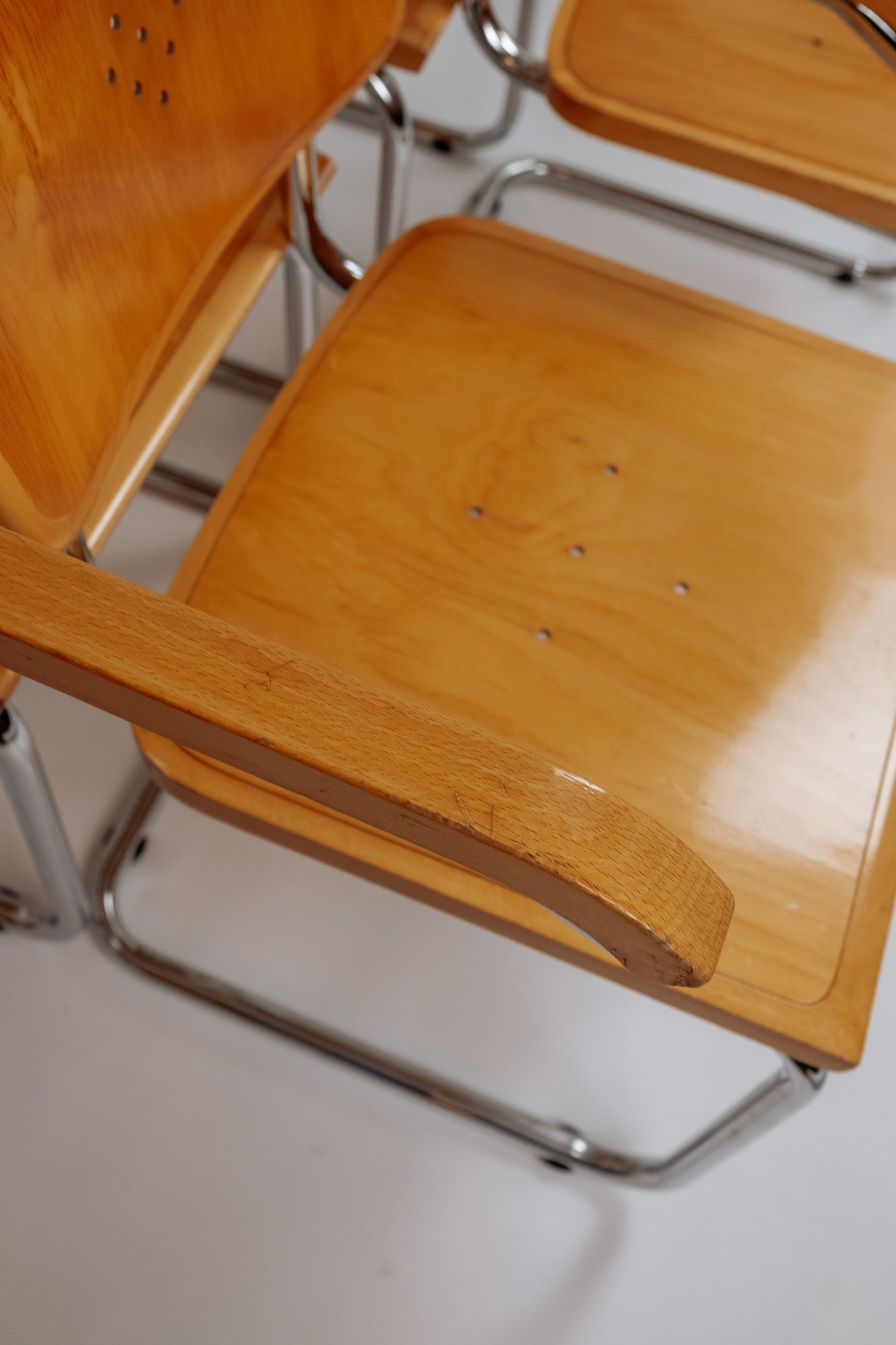 6x Vintage Cesca eetkamertoelen S64 door Marcel Breuer, houten uitvoering