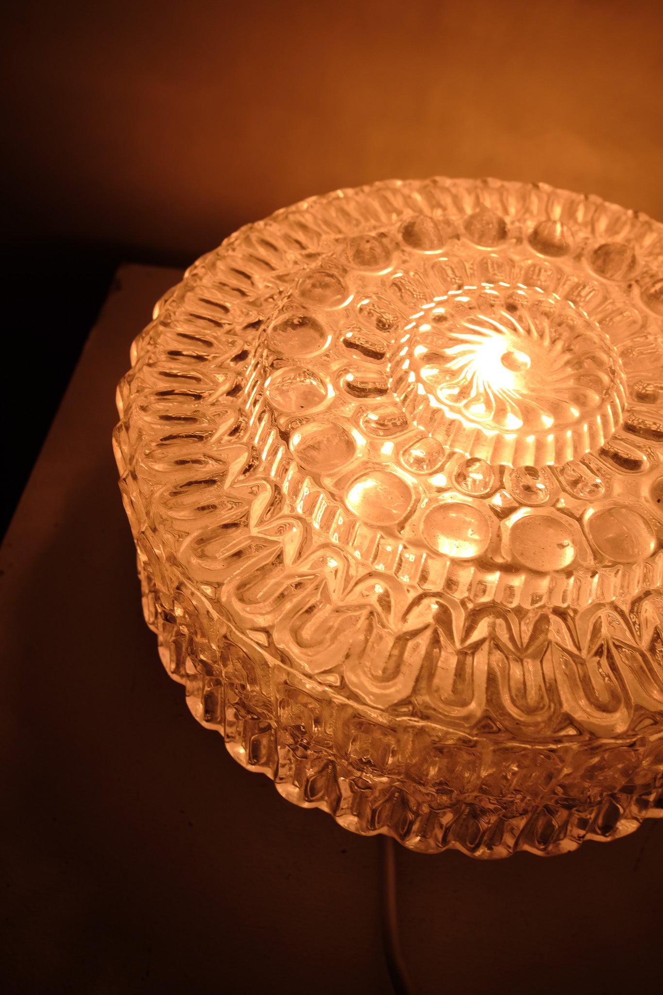 Vintage plafondlamp rond bubbelglas, jaren 70