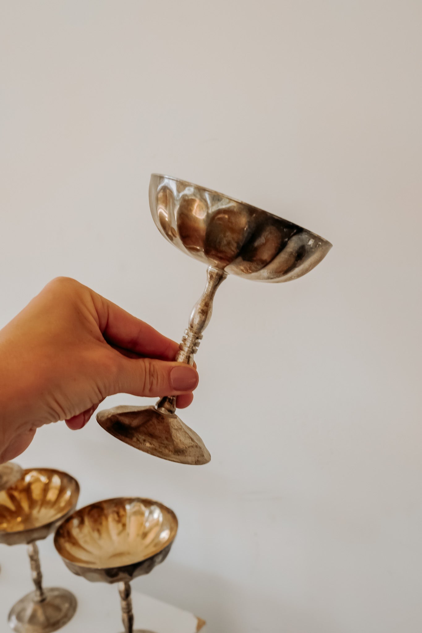 Verzilverde champagne coupes met gold plated binnenkant — set van 5