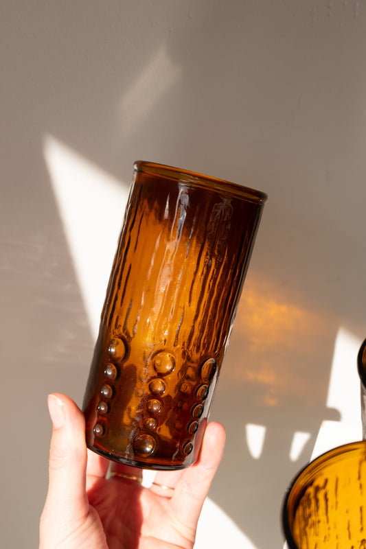 Amberkleurige longdrinkglazen set van 6 in geperst glas