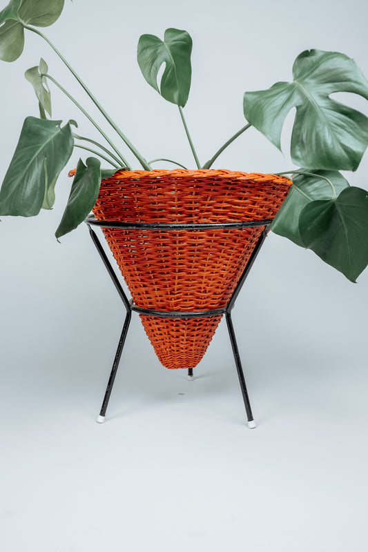 Orange rattan basket by Dirk van Sliedrecht for Rohé Noordwolde