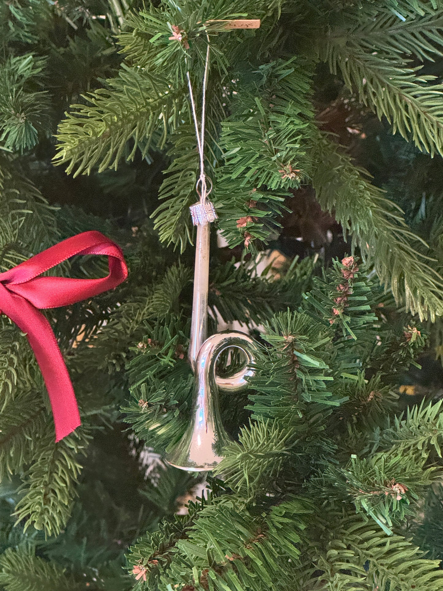 Vintage glazen trompet kerstornament zilver