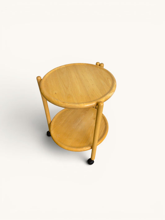 Ronde houten trolley op wieltjes van Jens Quistgaard, jaren 70
