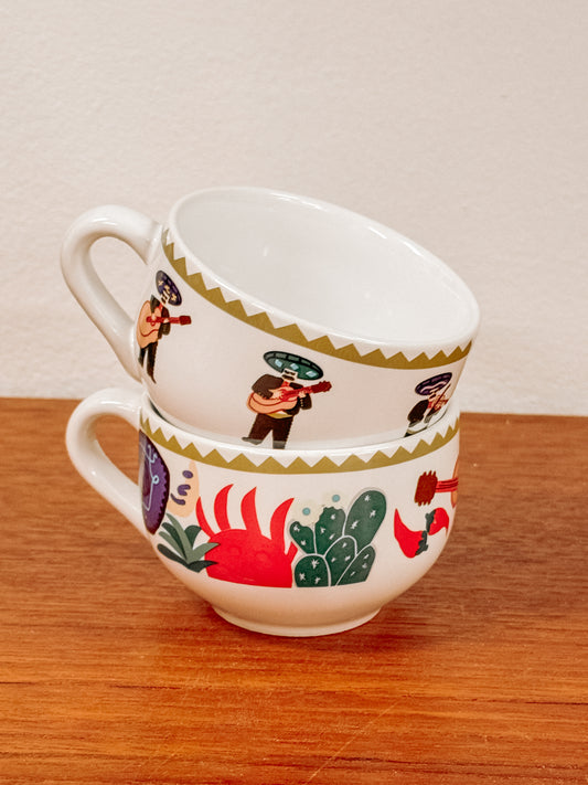 Set van 2 vintage jaren 90 Mexico stijl koffiekopjes