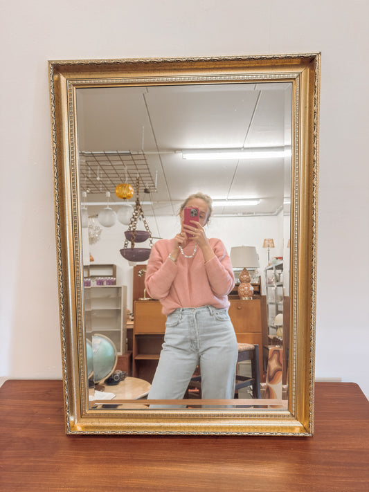 Vintage XL facet geslepen spiegel met gouden lijst