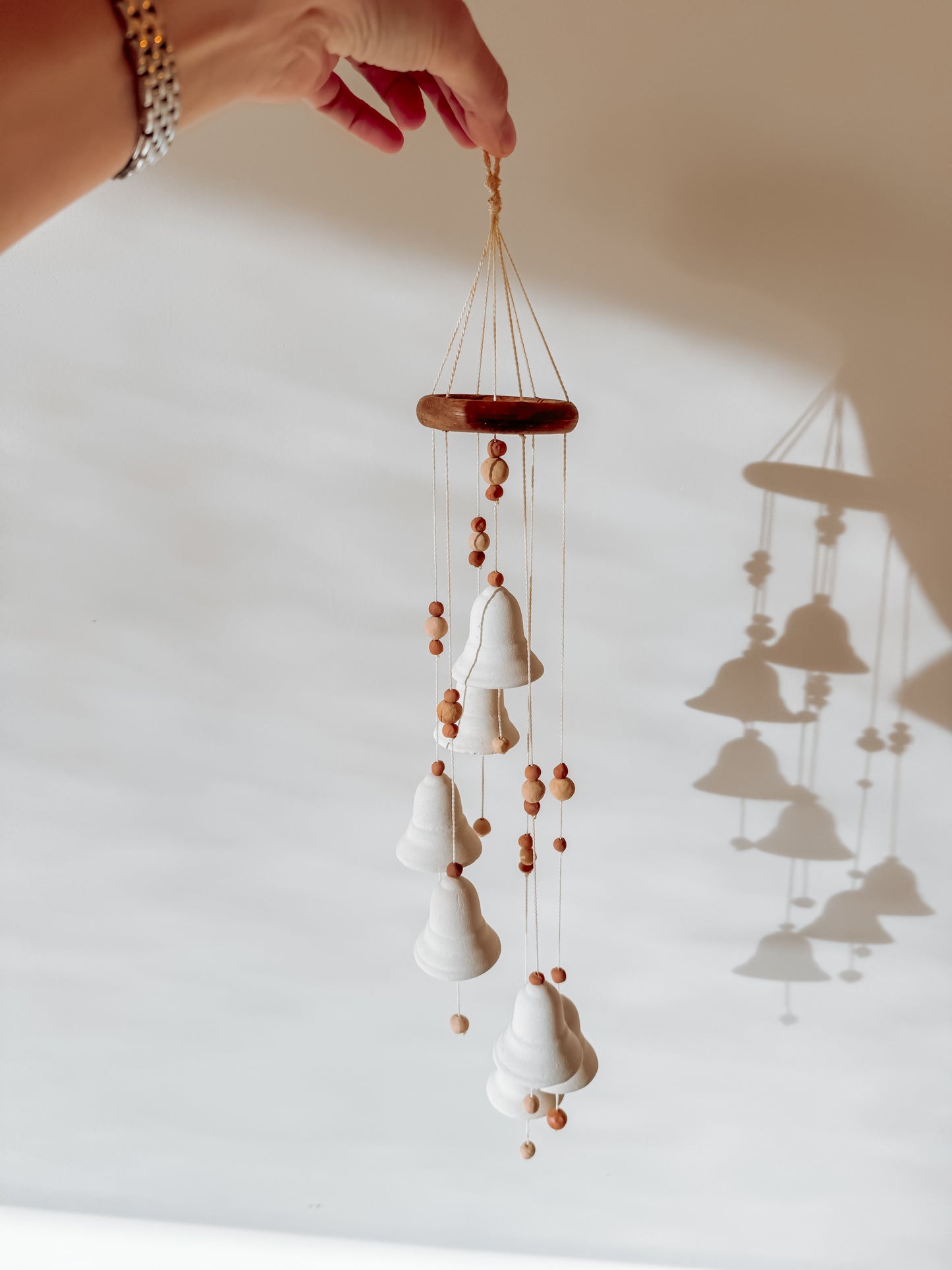 Keramieken windgong klein - vintage handgemaakte hanger - 54cm