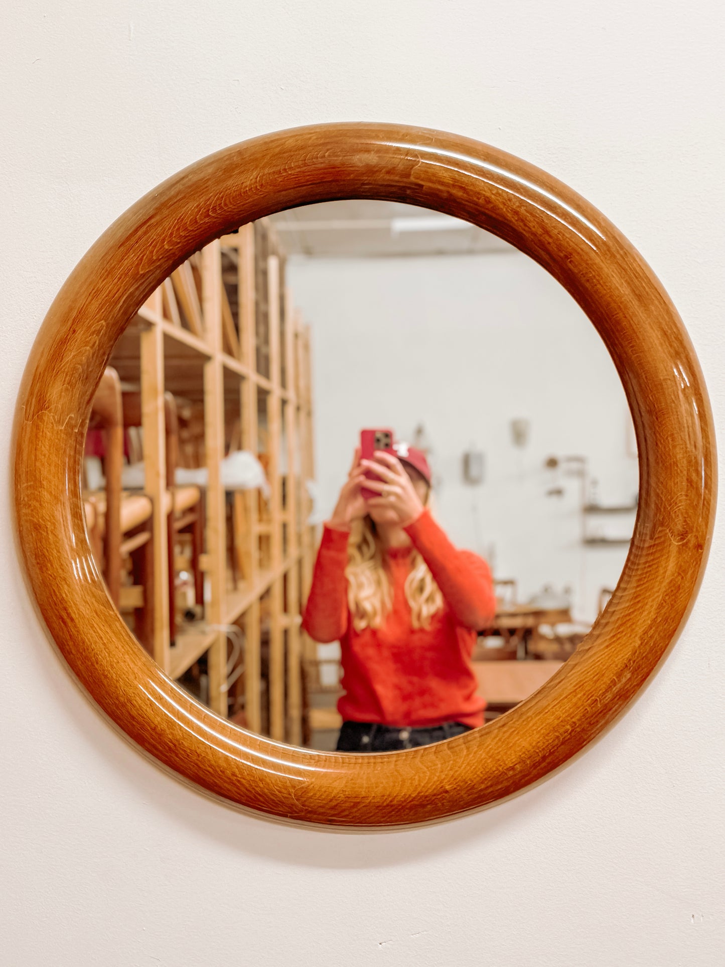 Deense ronde houten spiegel