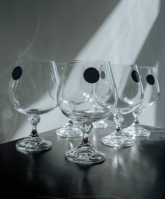 Set van 6 grote whisky/cognac glazen van kristal