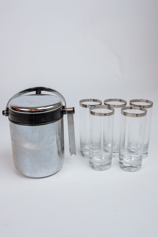 Set van 5 longdrink cocktail glazen met bijpassende ijsemmer.