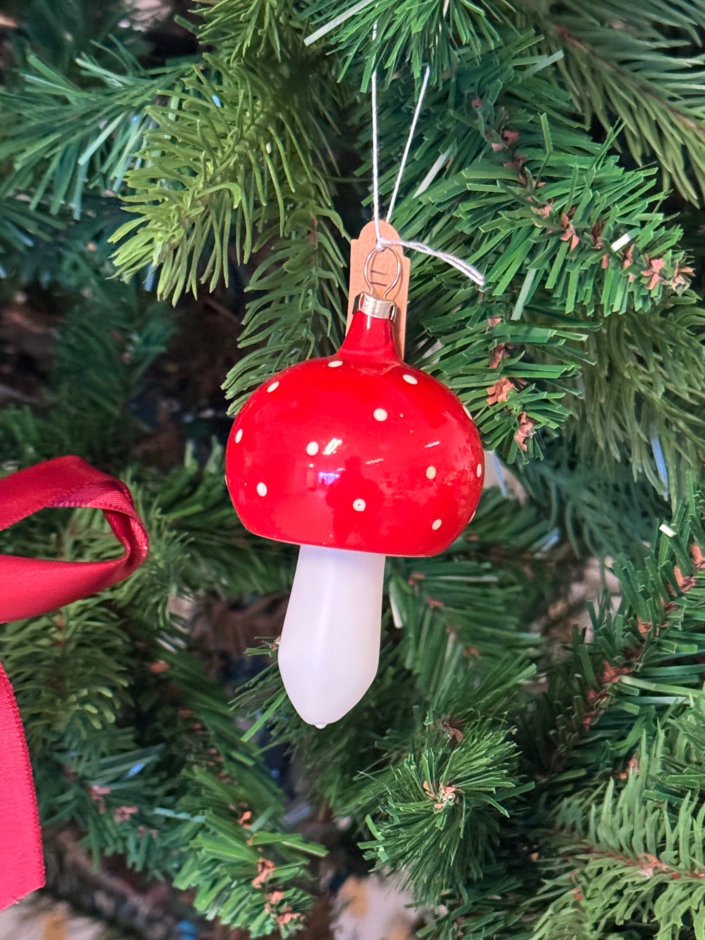 Vintage glazen paddestoel kerstornament