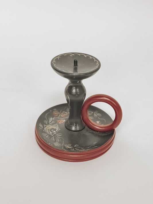 Handbeschilderde donkergroen/rode Hindeloopen kandelaar voor stompkaars