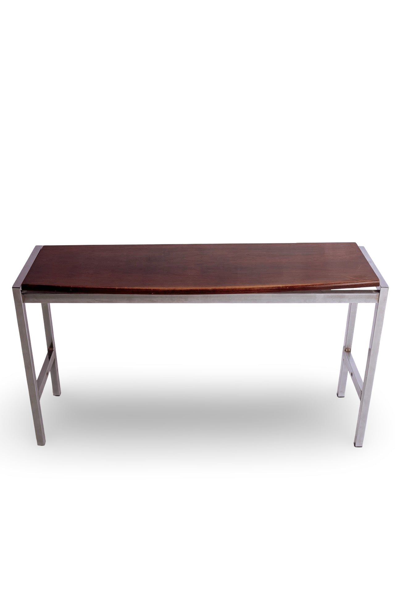 Vintage sidetable met chromen frame en zwevend houten blad