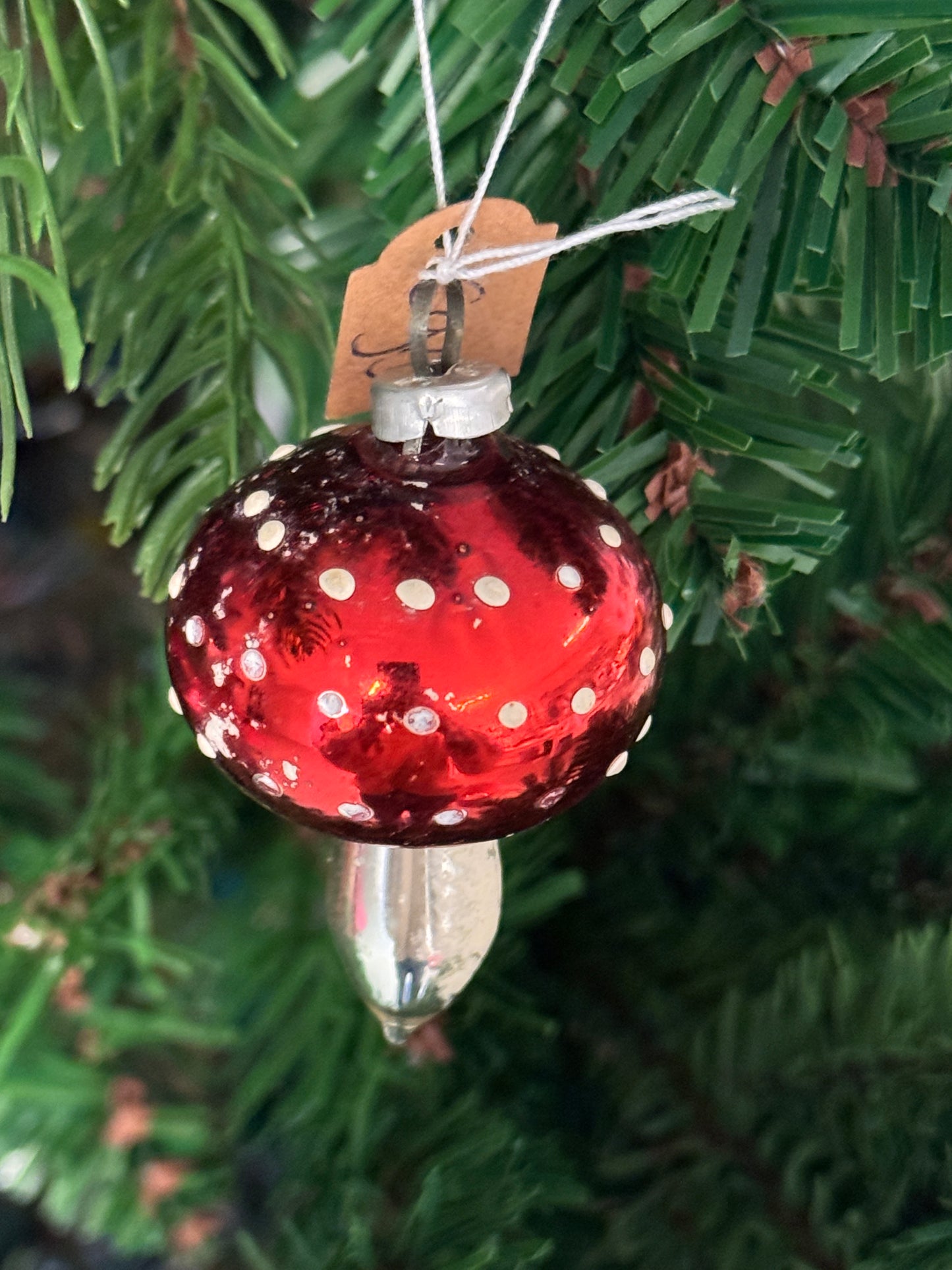 Vintage glazen paddestoel kerstornament klein