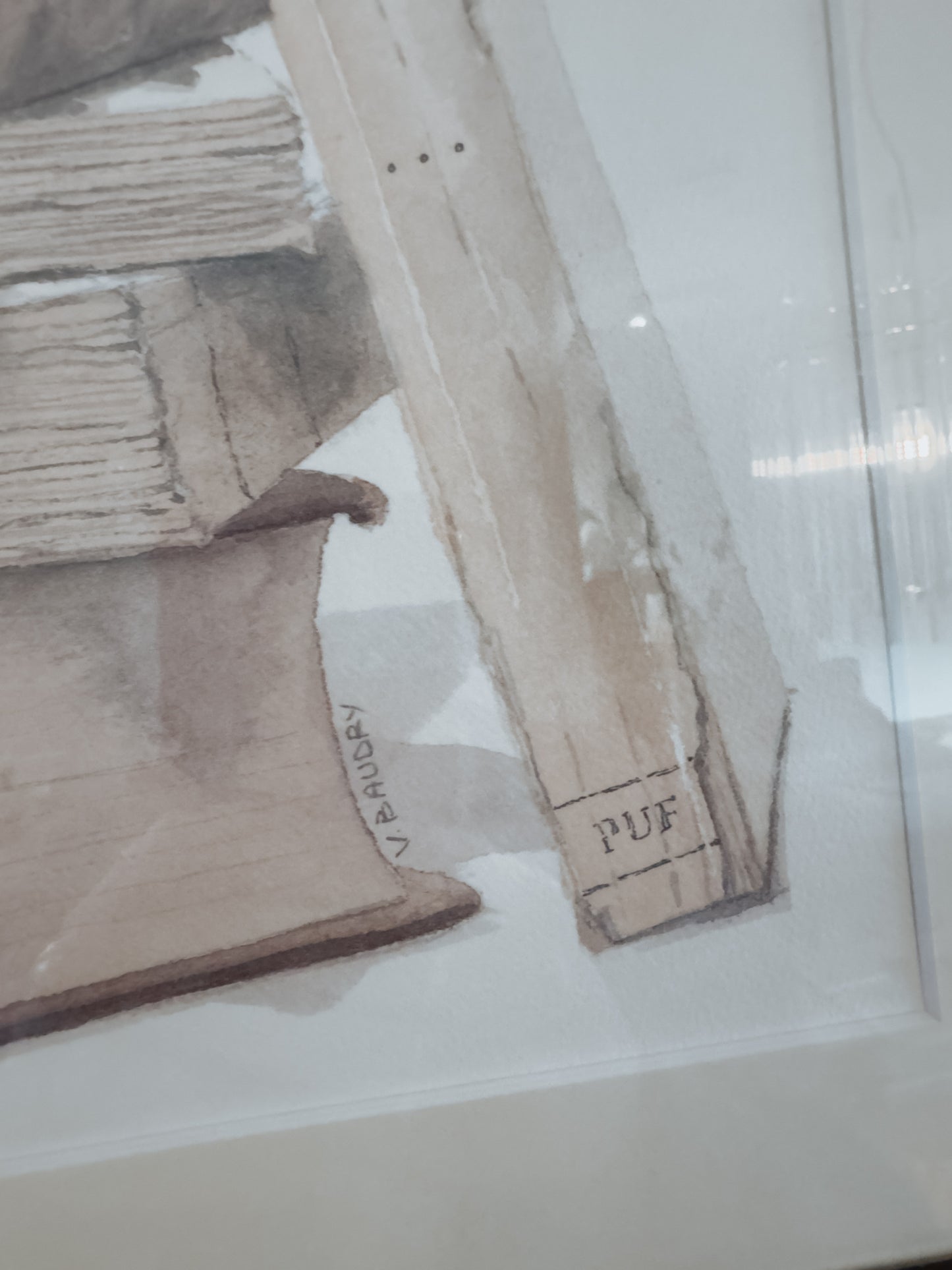 Aquarellen van boeken in burlwood lijst, set van 2