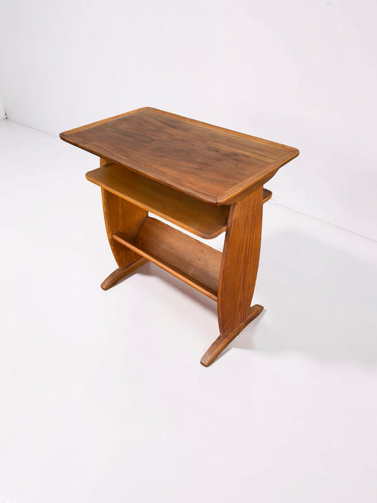 Bijzettafel met lectuurrek en teakhouten blad