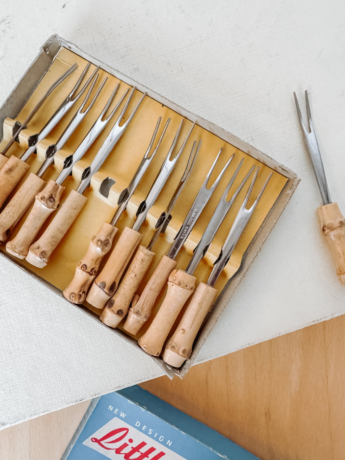 Vintage little forks set 1950s bamboo