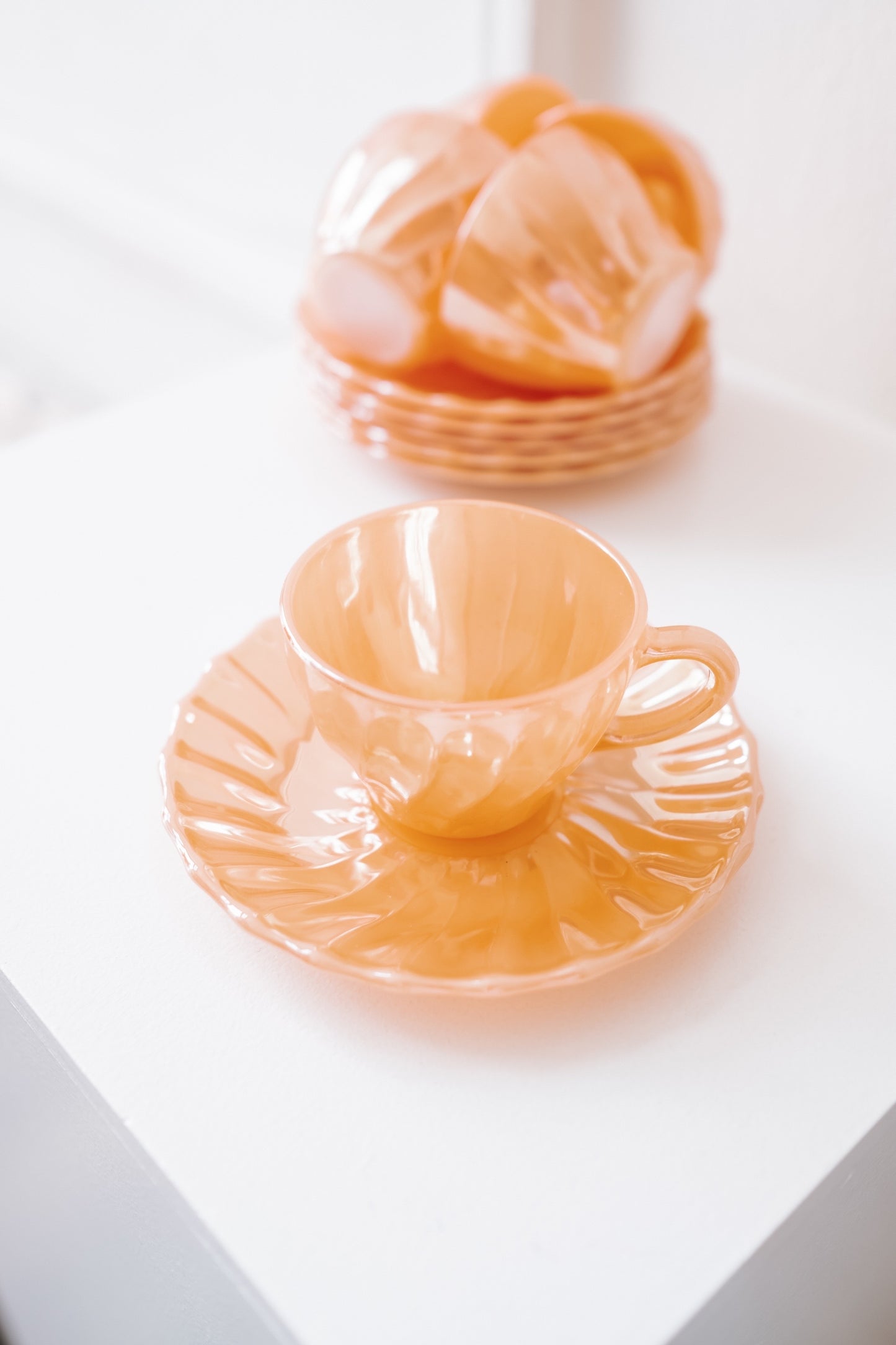 5 Anchor Hocking “Fire King” espresso cups + saucers