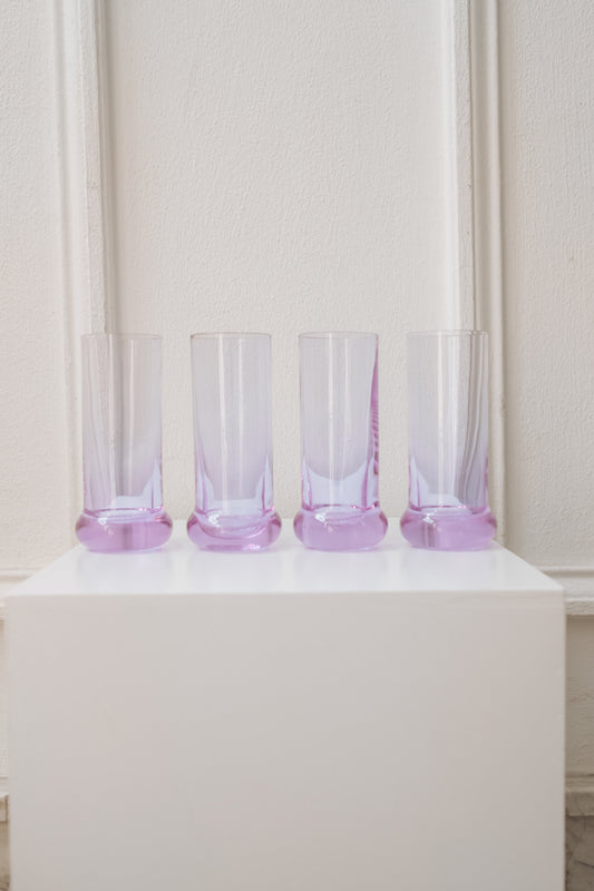 4x Lila longdrink glazen met ronde voet uit Italië, jaren 70