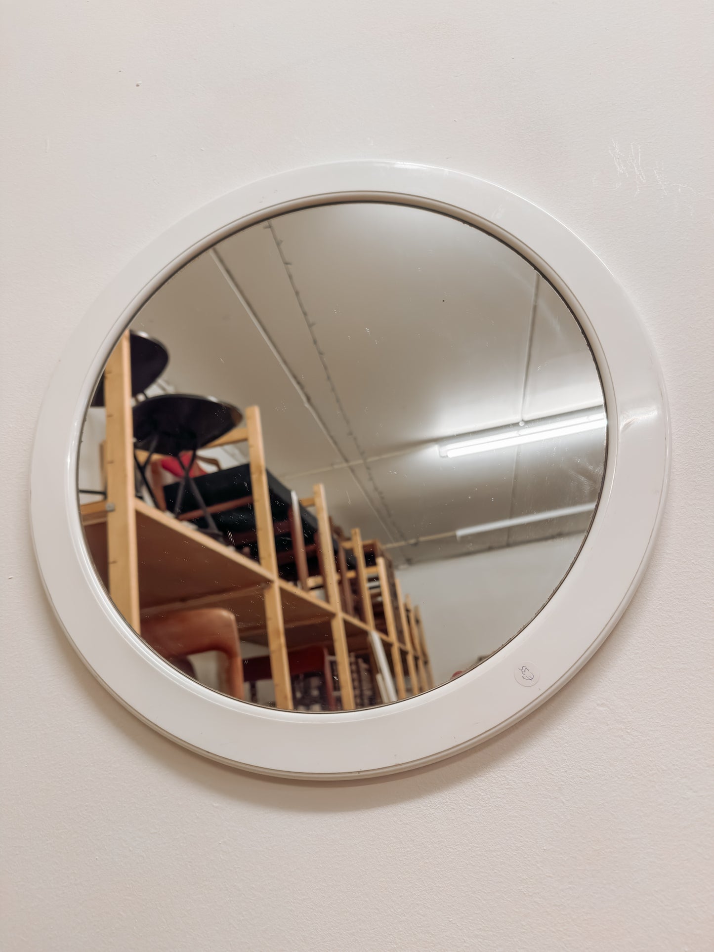 Vintage grote ronde spiegel met witte rand