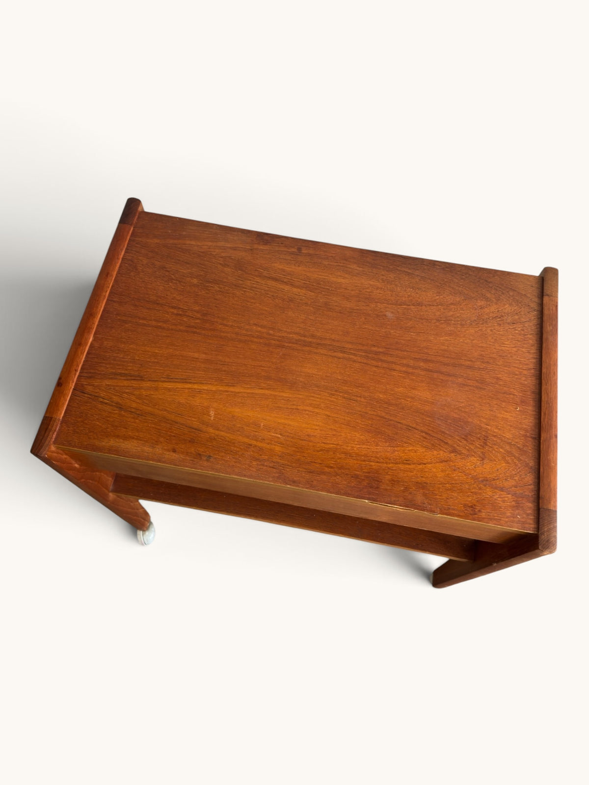 Deense vintage teak trolley op zwenkwieltjes met lade