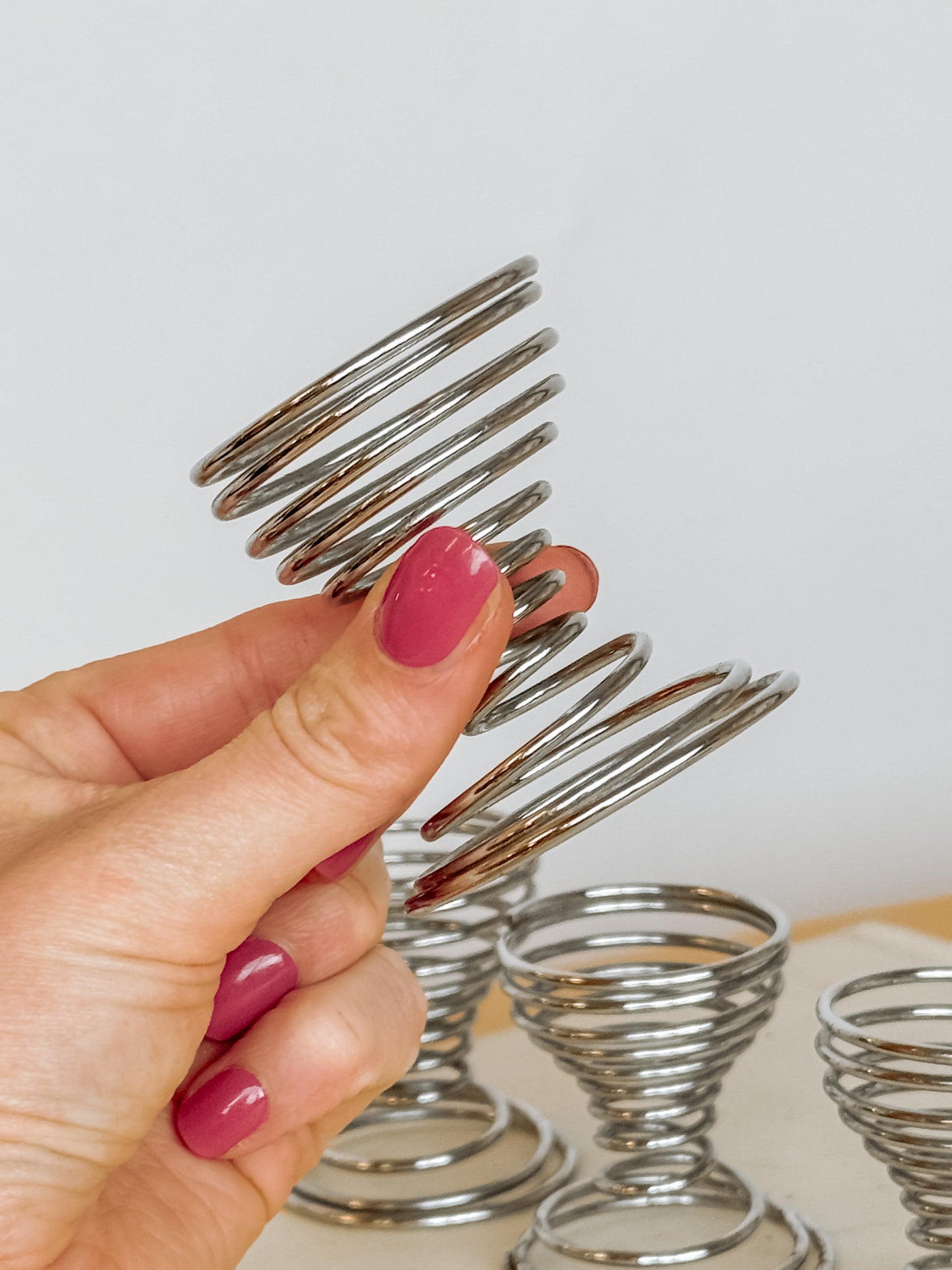 Vintage zilverkleurige spiraal eierdopjes, set van 4 (2 sets beschikbaar)