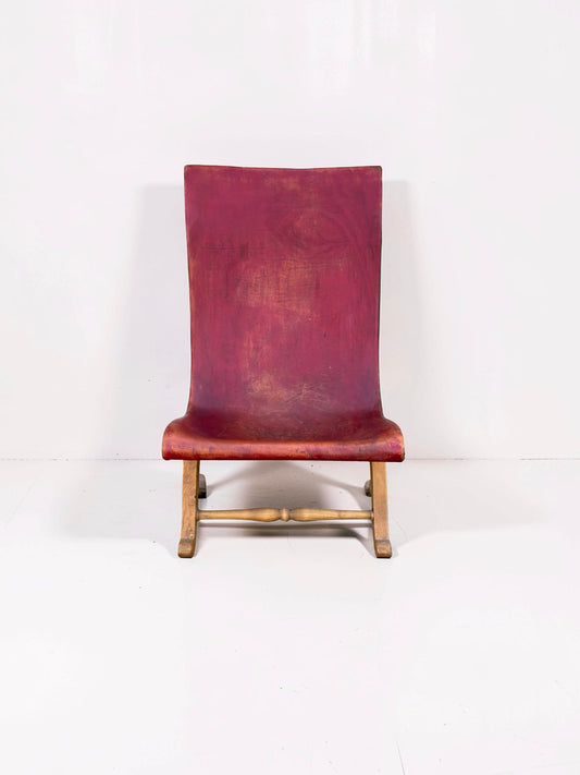 Slipper chair van rood leer van Pierre Lottier voor Valenti