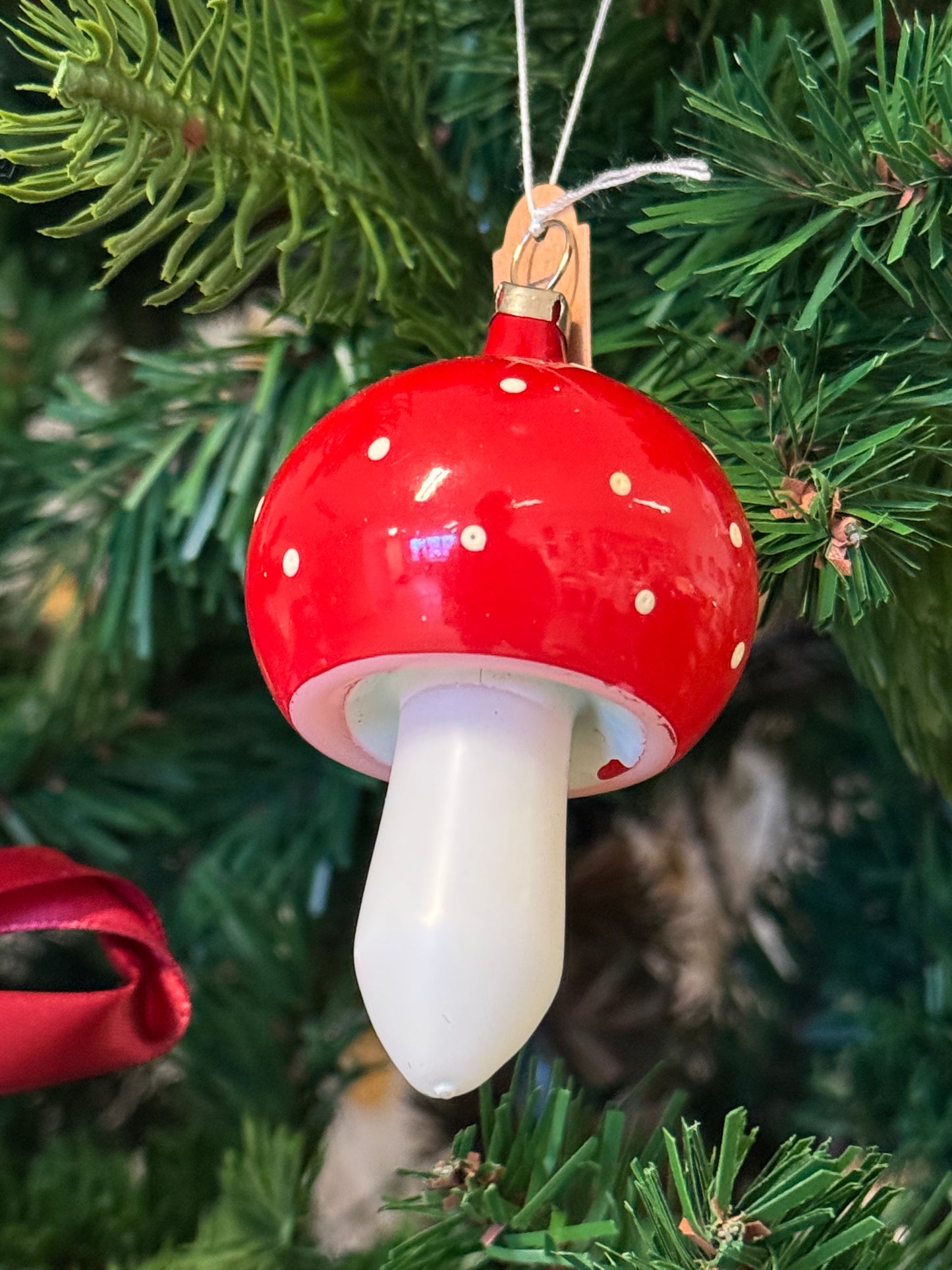 Vintage glazen paddestoel kerstornament