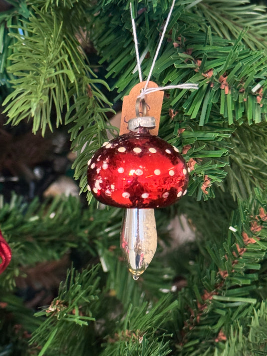 Vintage glazen paddestoel kerstornament klein