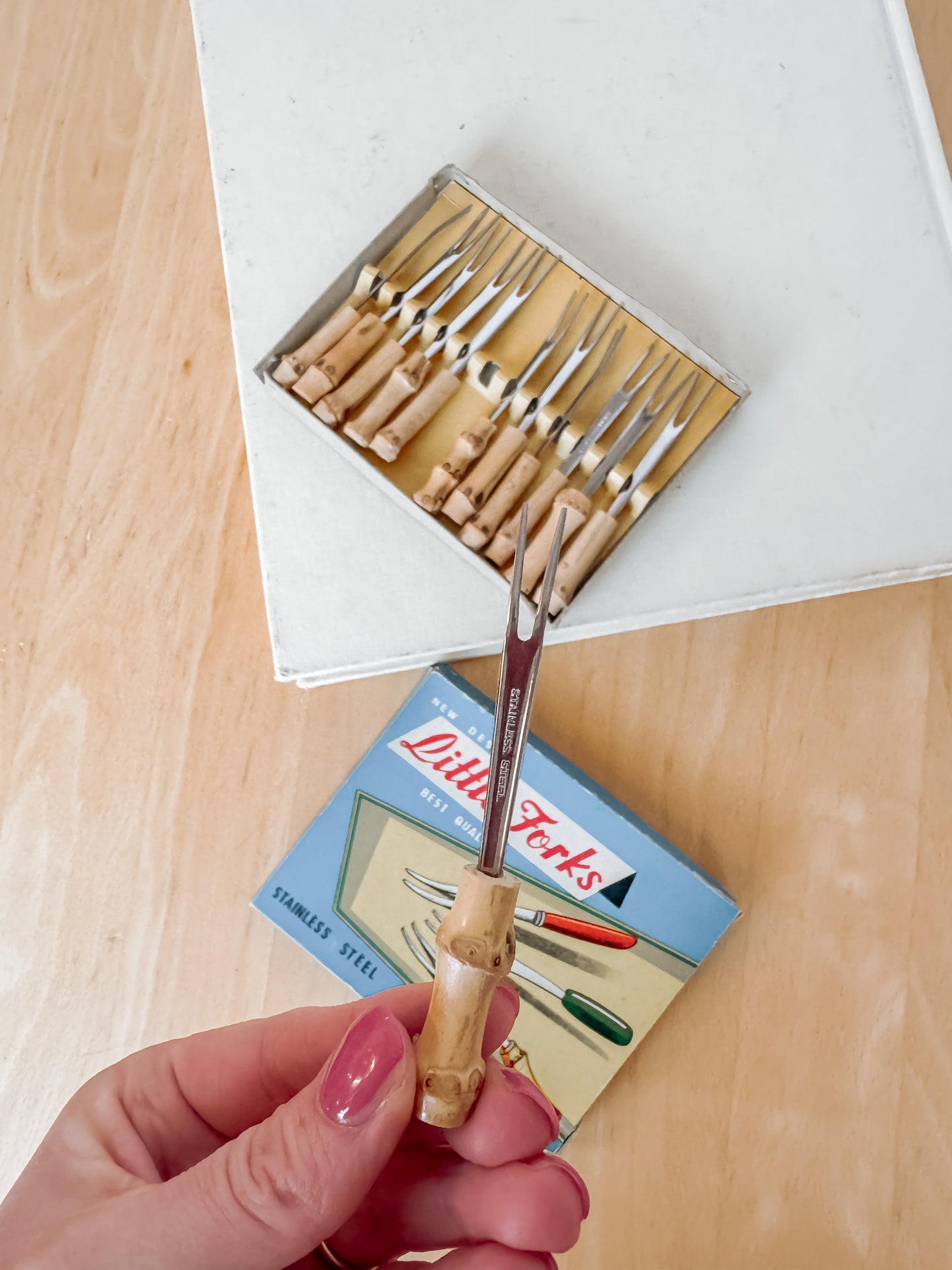 Vintage little forks set 1950s bamboo