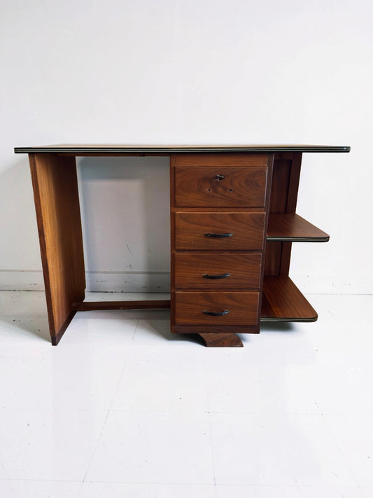 Vintage Art Deco bureau met lades en planken