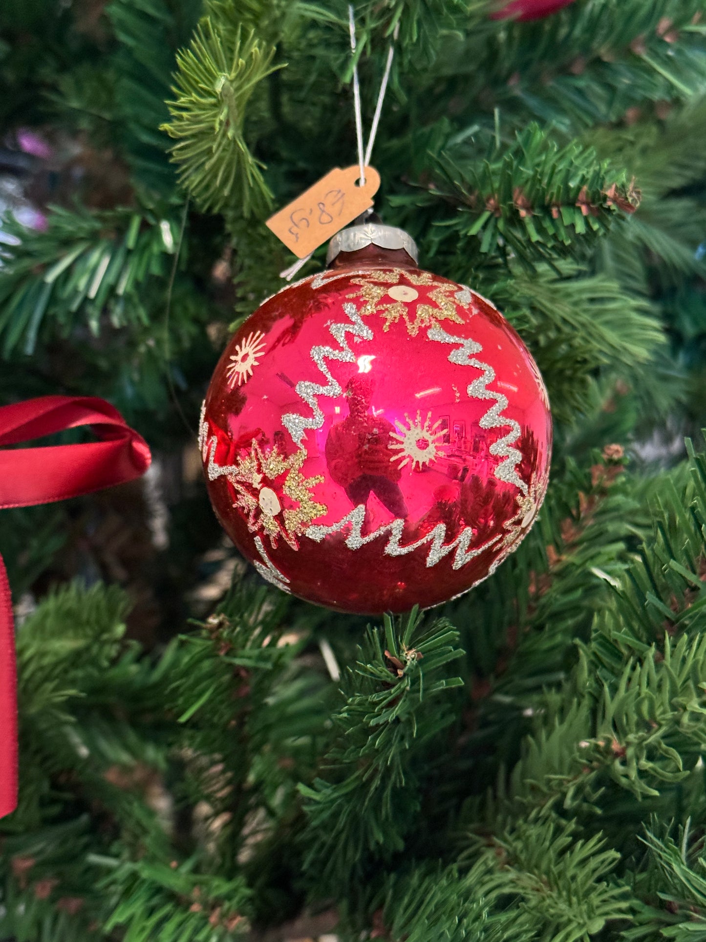 Grote handgemaakte vintage glazen kerstbal rood