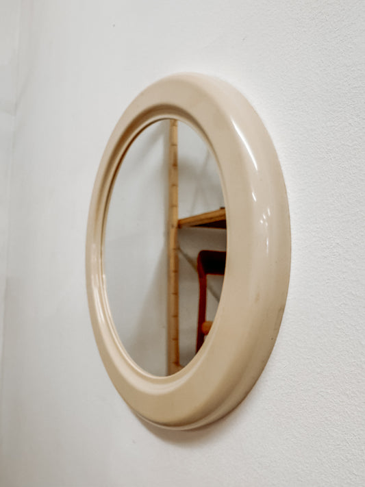 Vintage grote ronde spiegel met witte rand