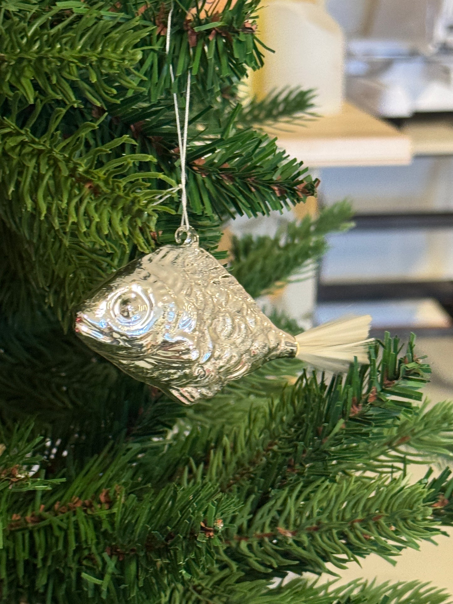 Vintage glazen vis kerstornament