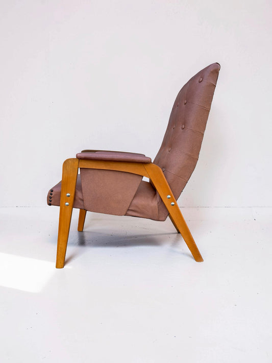 Vintage fauteuil van lichtbruin skai leer, jaren 60
