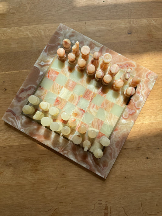 Brown/cream marble chess board