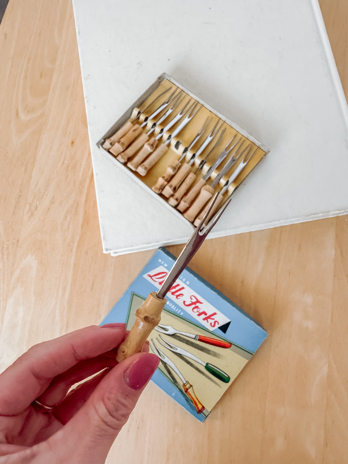 Vintage little forks set 1950s bamboo
